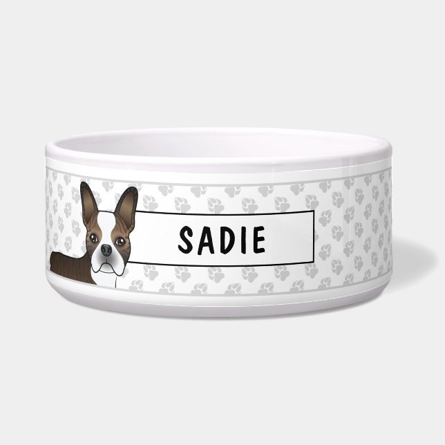 Écuelle Brindle Boston Terrier Cute Dog Head & Custom Text (Devant)