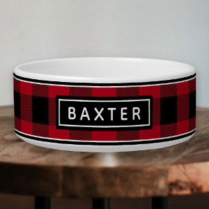 Écuelle Buffalo Plaid Pet Bowl avec nom personnalisé