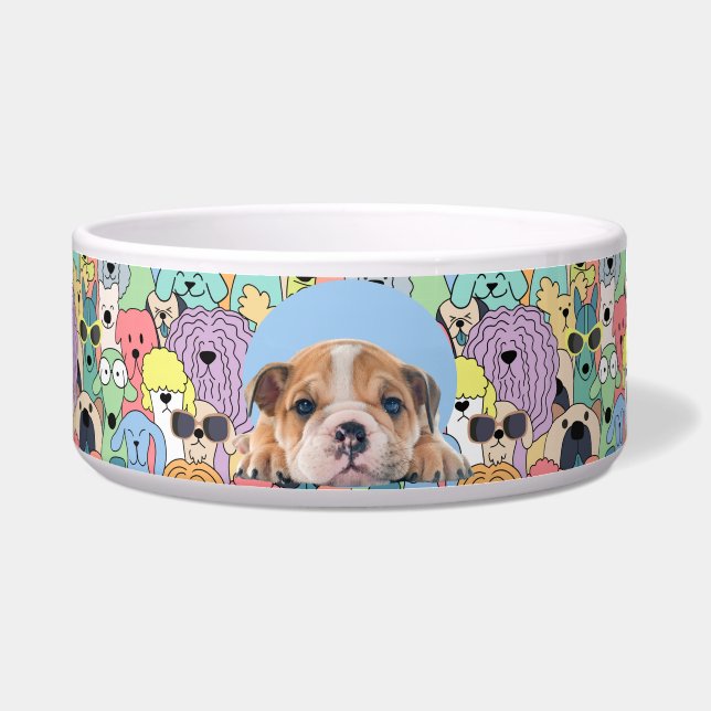 Écuelle Bulldog Anglais Personnalisé Photo & Nom Chien Bow (Devant)
