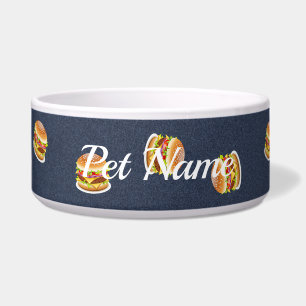 Écuelle Burgers dans un bol à chien motif de denim bleu