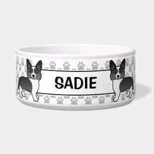 Écuelle Cardigan Welsh Corgi Chien Noir Et Blanc & Nom