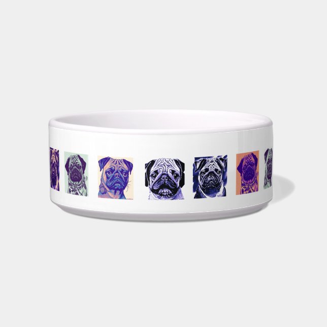 Écuelle Carlins pop-art céramique poêle Bowl pour animaux (Gauche)