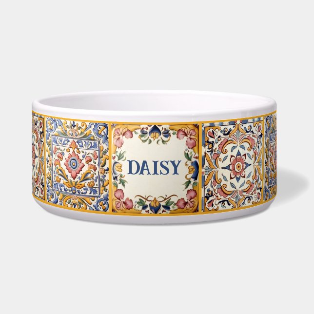 Écuelle Carrelage rose et bleu méditerranéen Personnalisé  (Devant)