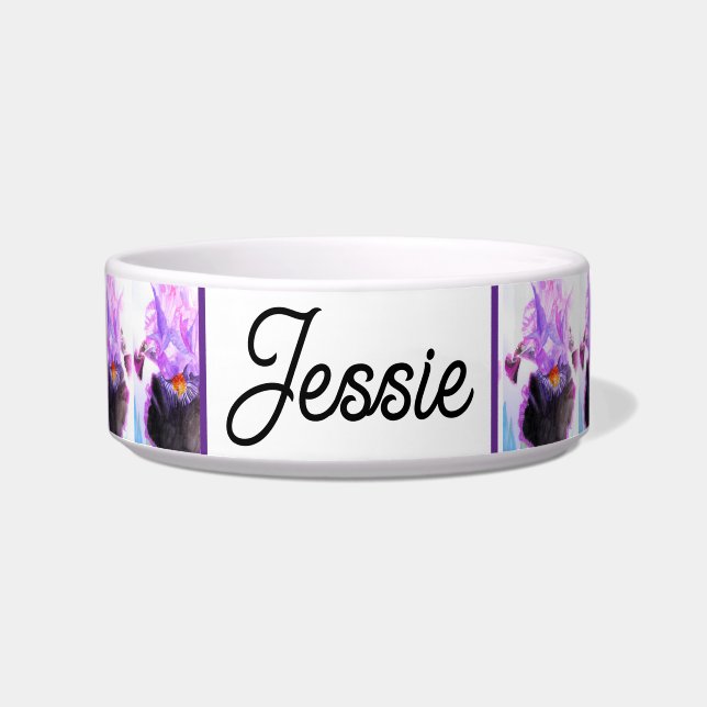 Écuelle Cat Dog Shabby Floral Iris Irises Pet Name Bowl (Devant)