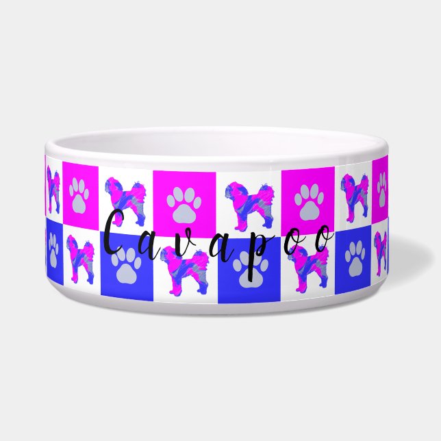 Écuelle Cavapoo Silhouett Dog & Paw Hot Pink et Blue Bowl (Devant)