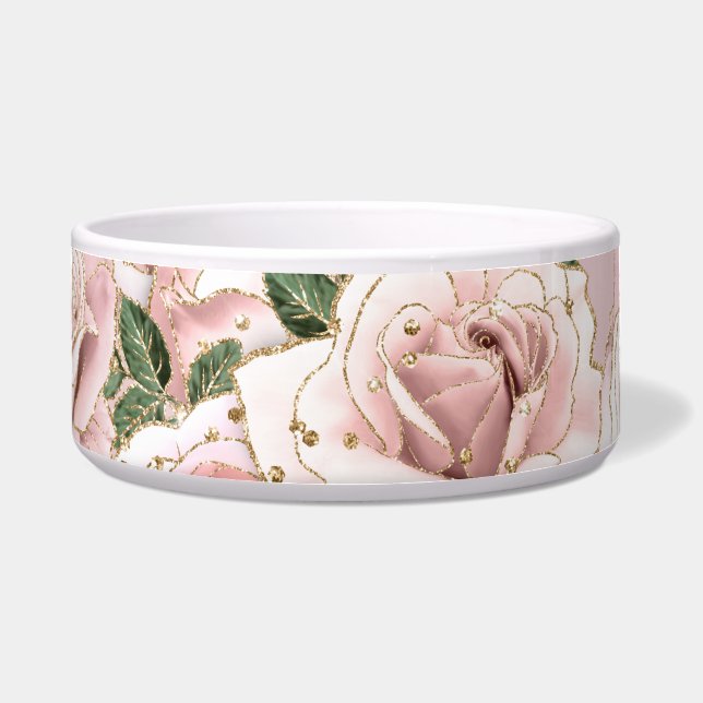 Écuelle Ceramic Pet Bowl Roses et Parties scintillant d'or (Devant)