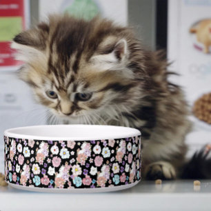 Écuelle Chat Blanc Floral Pastel Botanique Romantique Noir