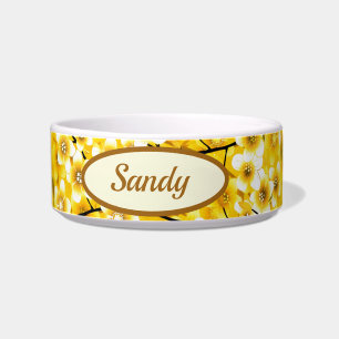 Écuelle Chat-chien de Motif à fleurs joliment jaune