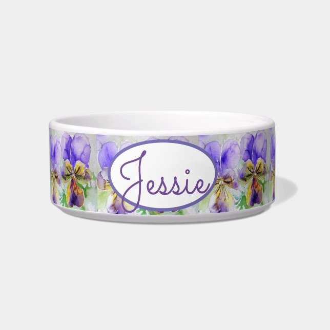 Écuelle Chat Chien Floral Pastel Viola Purple Chien Nom de (Devant)