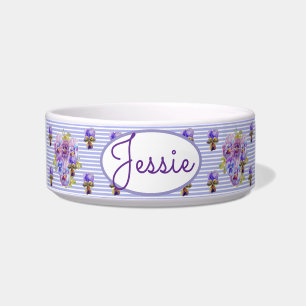 Écuelle Chat Chien Shabby Floral Pansy Pansies Nom de l'an