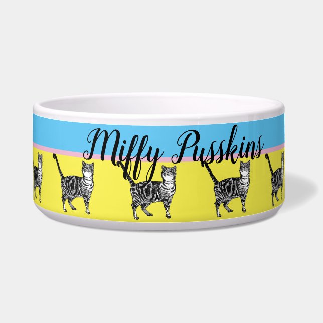 Écuelle Chat Chien Shabby Floral Pastel Jaune Cute Nom de  (Devant)
