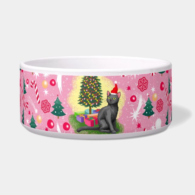 Écuelle Chat de Noël rose (Devant)