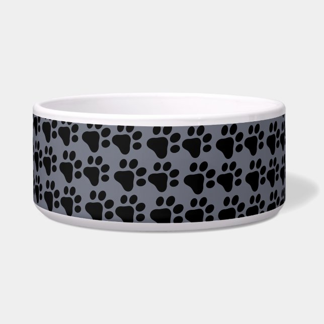 Écuelle Chat / empreintes de pattes de chien - fond gris (Devant)