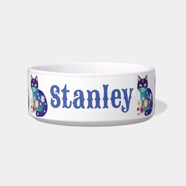 Écuelle Chat floral bleu personnalisé (Devant)