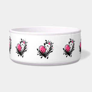 Écuelle Chat Mignon Avec Éclaboussure De Cœur Rose