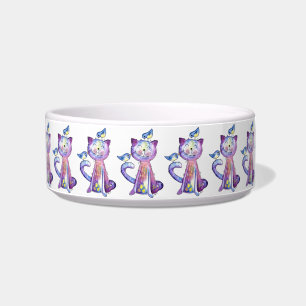 Écuelle Chat mignon blanc violet avec bol d'oiseaux