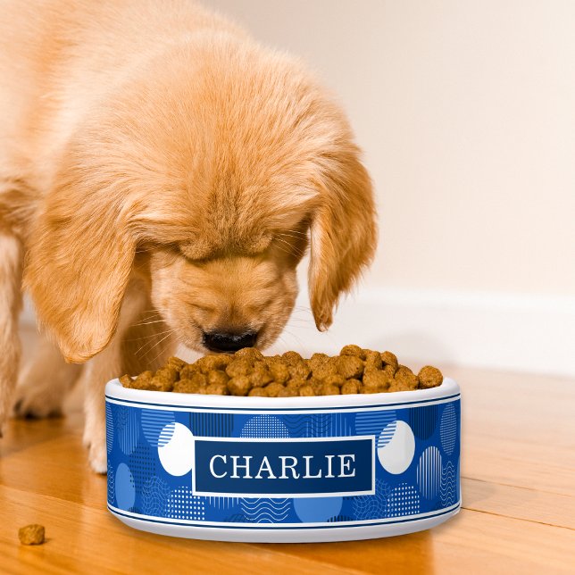 Écuelle Chic Moderne Bleu Blanc Polka Dot Motif Nom (Créateur téléchargé)