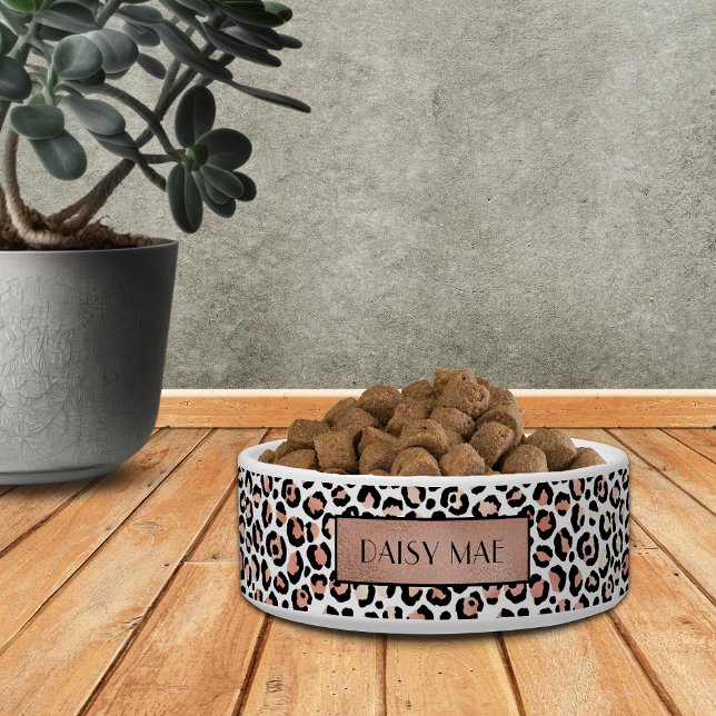 Écuelle Chic Rose Gold Leopard Motif Personnalisé Animaux (Créateur téléchargé)