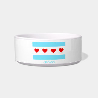 Écuelle Chicago Flag avec Hearts Pet Bowl