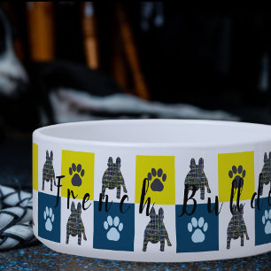 Écuelle Chien à tête molle & Paw Yellow & Blue Grid Bowl