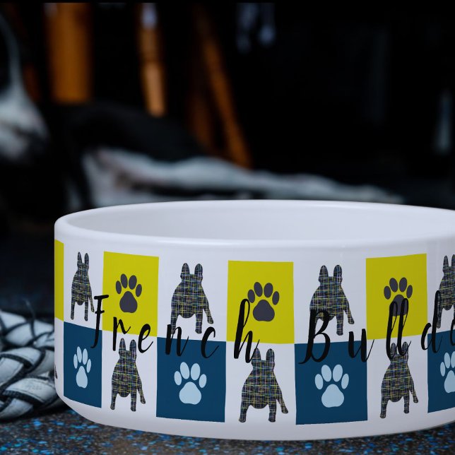 Écuelle Chien à tête molle & Paw Yellow & Blue Grid Bowl (Créateur téléchargé)