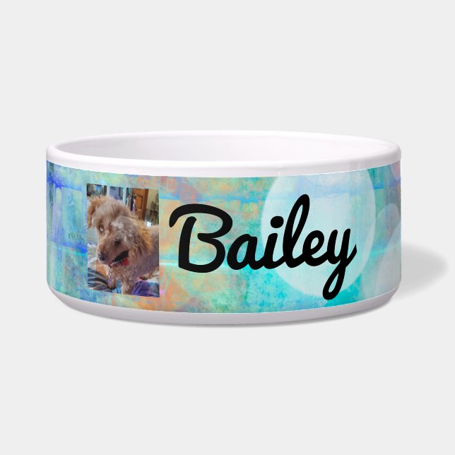 Écuelle Chien bleu personnalisé Photo et nom (Devant)