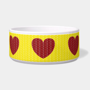 Écuelle Chien Bowl Jaune Parties scintillant de Coeur Roug