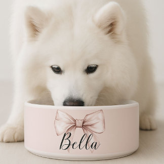 Écuelle Chien Chat Arc Rose & Arc Rose Pâle Personnalisé
