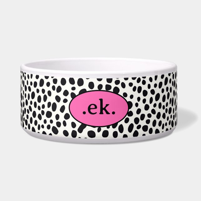 Écuelle Chien dalmate Abstrait Motif rose Monogramme (Devant)