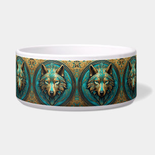 Écuelle Chien de tête de loup d'or et turquoise