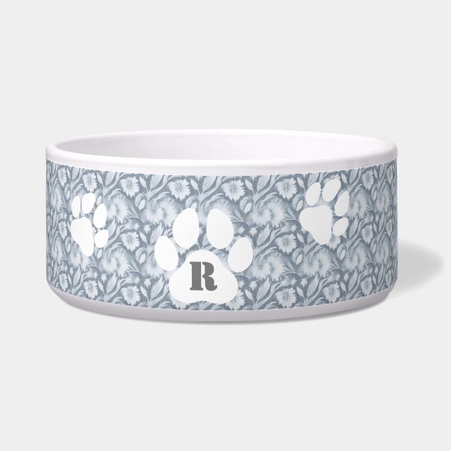 Écuelle Chien Elegant Grey Chien Bowl avec un design flora (Devant)