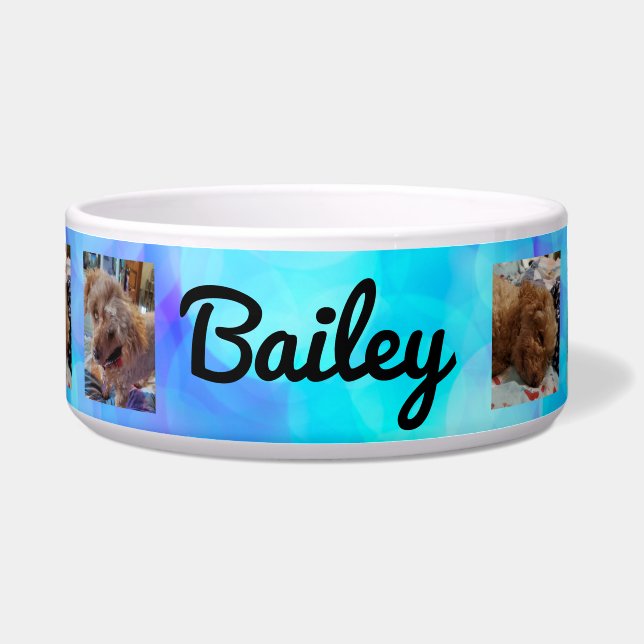 Écuelle Chien personnalisé Photos et nom Bleu (Devant)
