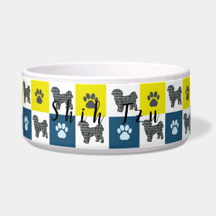 Écuelle Chien Shih Tzu et Empreinte de patte Grille Jaune