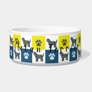 Écuelle Chien Tibétain Terrier et Paw Yellow&Blue Grid Chi