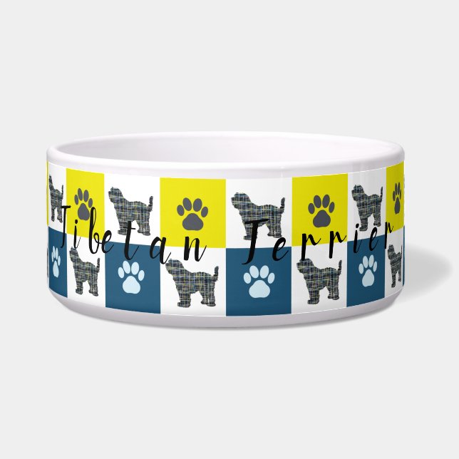Écuelle Chien Tibétain Terrier et Paw Yellow&Blue Grid Chi (Devant)