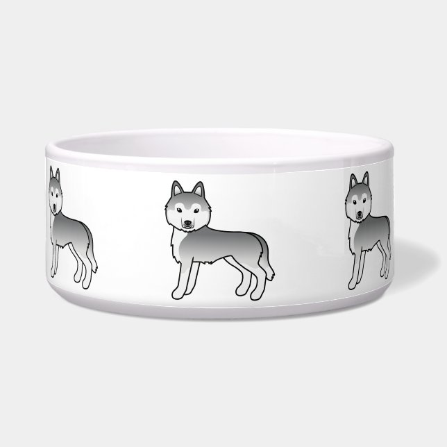 Écuelle Chiens de dessin chic en argent Sibérie Husky (Devant)