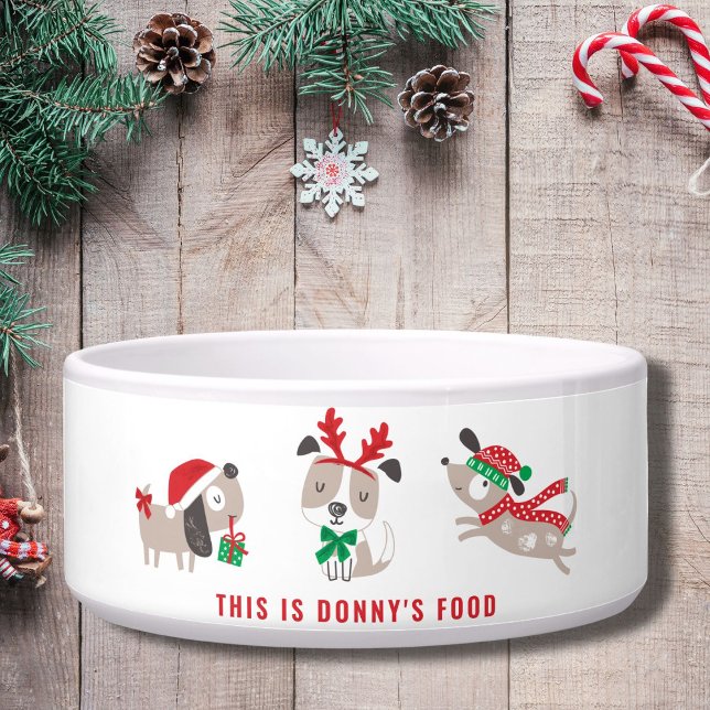 Écuelle Chiens de Noël mignons avec le nom du chien sur bl (Créateur téléchargé)