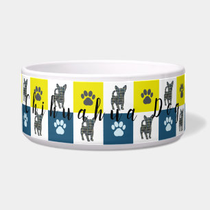 Écuelle Chihuahua Chig & Paw Yellow & Blue Grid