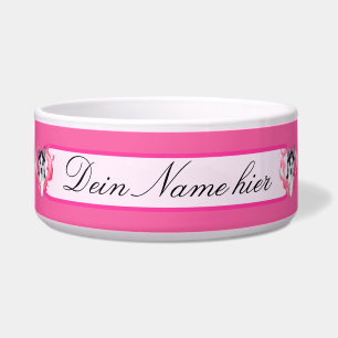 Écuelle Chiot huppé avec coeur de chienne rose