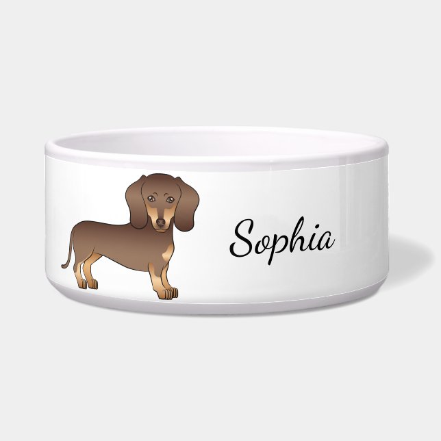 Écuelle Chocolat Et Tan Cheveux Court Dachshund & Nom (Devant)