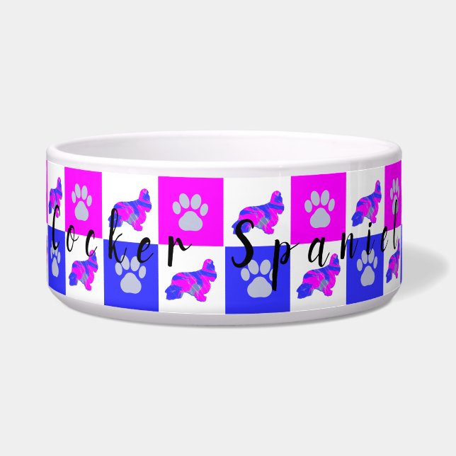 Écuelle Cocker Spaniel Chien & Paw Hot Pink & Blue Pet Pet (Devant)