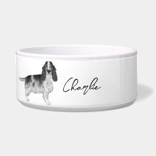 Écuelle Cocker Spaniel en noir et blanc & nom personnalisé