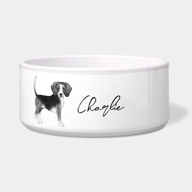 Écuelle Conception beagle Chien En Noir Et Blanc Avec Nom (Devant)