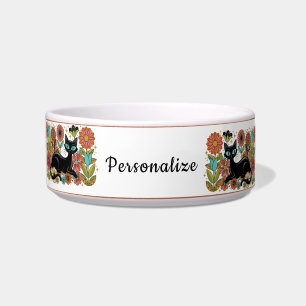 Écuelle Conception personnalisée de chat noir floral rétro