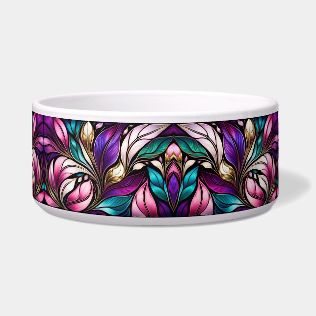Écuelle Couleur rose florale et feuille en verre (Devant)