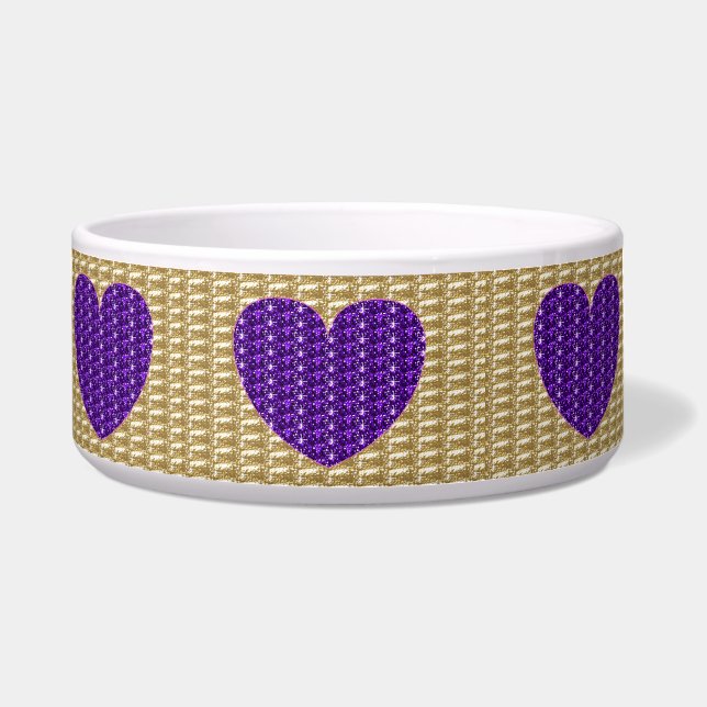 Écuelle Coupe dorée à nervures pour chien coeur violet pai (Devant)