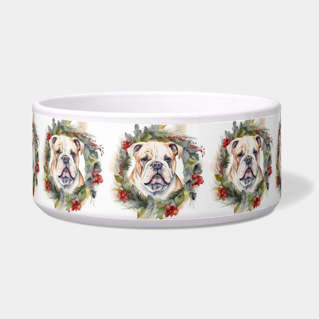 Écuelle Couronne de Noël Bulldog Fête de Chien  (Devant)