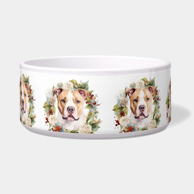Écuelle Couronne de Noël festive American Staffordshire (Devant)