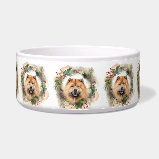 Écuelle Couronne de Noël festive Chow chow toutou (Devant)