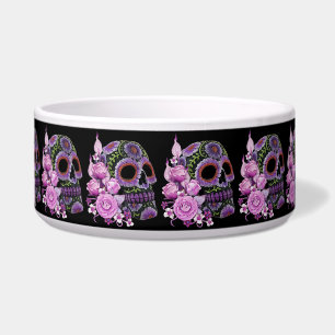 Écuelle Crâne de sucre rose floral noir Jour des morts